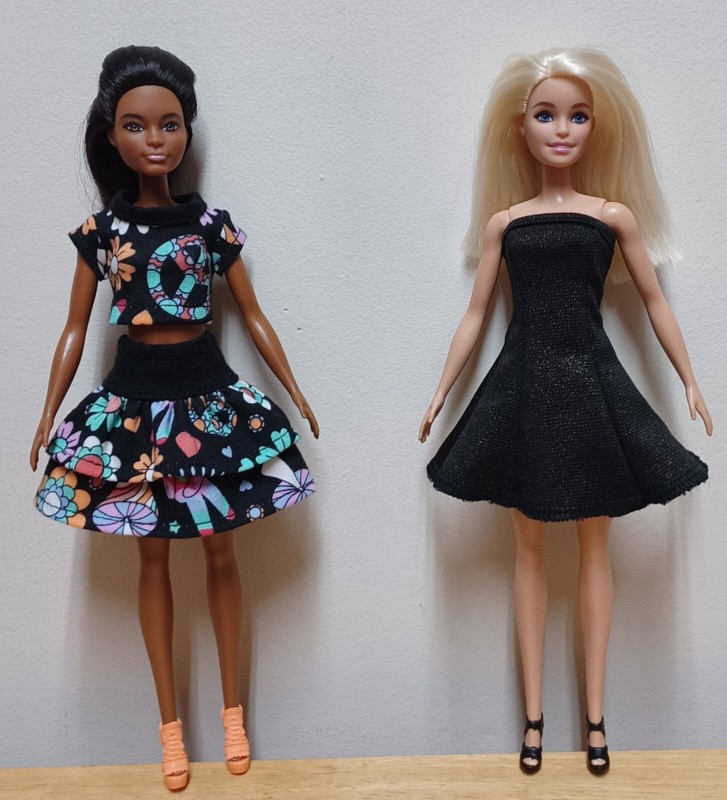 Barbie 11 1/2" Doll Clothing Multi Color Midriff Top & Skirt, Sassy Black Dress