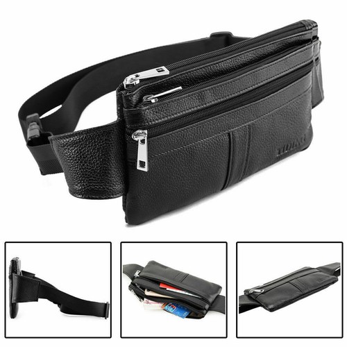 Thin Men's Leather Waist Bum Sling Bag Fanny Packs Travel Sport Work
