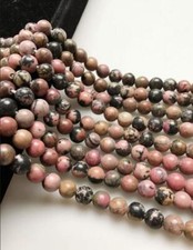 Rhodonite Smooth Round Gemstone Beads 6mm 8mm 10mm 15.5" Strand