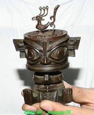 Estatua Fénix Persona Sanxingdui Bronce Antigua Dinastía China 4.7"