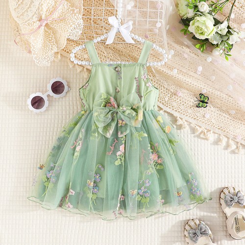 Baby Girl Kids Sleeveless Summer Floral Print Tulle Dress A-Line Party Outfits - Picture 4 of 17