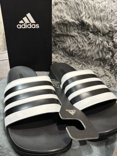 Adidas Adilette Comfort Slides Sandals Black/White Slip On Open Toe Men Size 18