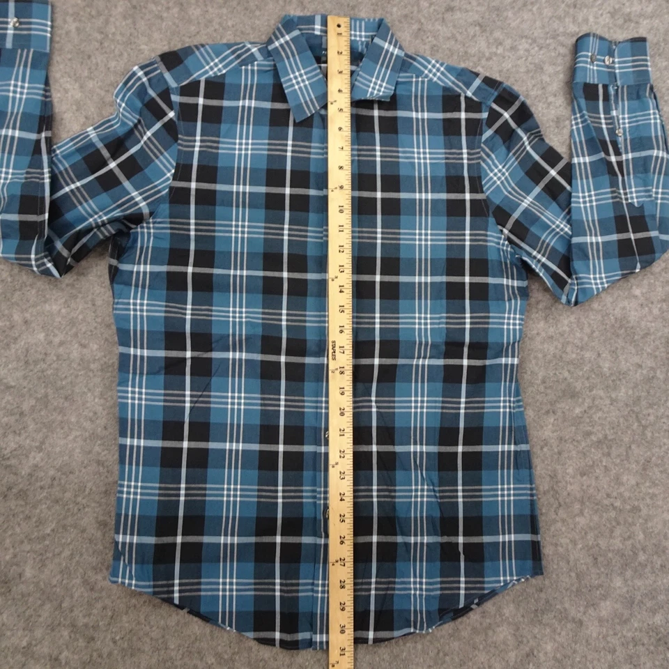 Perry Ellis Button Up Shirt Mens Medium Blue Regular Fit Plaid White Navy - Image 3 of 4