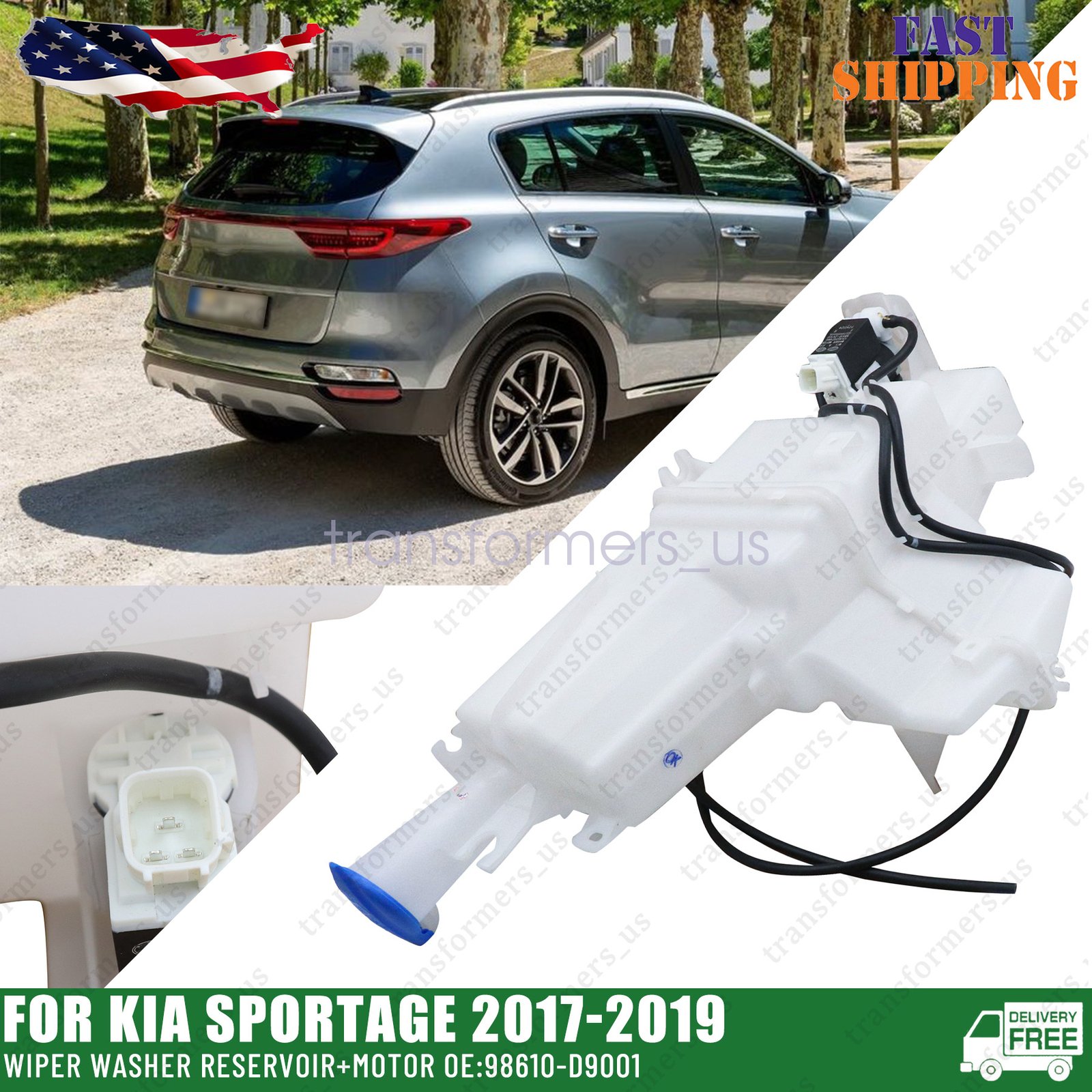 2017-2019 Kia Sportage Wiper Washer Reservoir with Motor 98610-D9001 Replacement