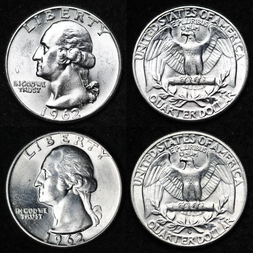 UNCIRCULATED UNC MS 1962 & 1962-D WASHINGTON SILVER QUARTER FREE SHIPPING