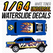 1/64 MOONEYES GASSER FLAMES Custom White Toner WaterSlide Decal for Hot
