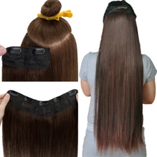 CLEARANCE One Piece V Shape 100% Real Clip in Human Hair Extensions Highlight US