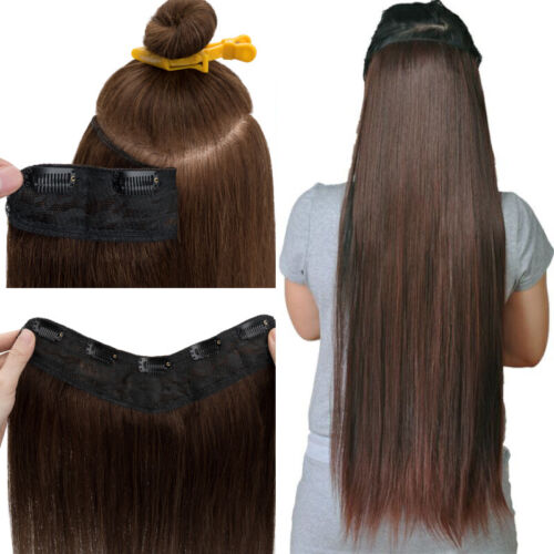 CLEARANCE One Piece V Shape U Weft Real Clip In Human Hair Extensions Highlight - Afbeelding 1 van 24