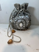 Vintage Silver Sequin Mirror Hanging And Embellished Potli Bag