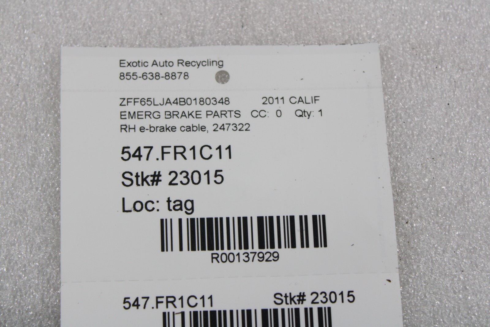 Ferrari California T, RH, Right, E-Brake Cable, Used, P/N 305334