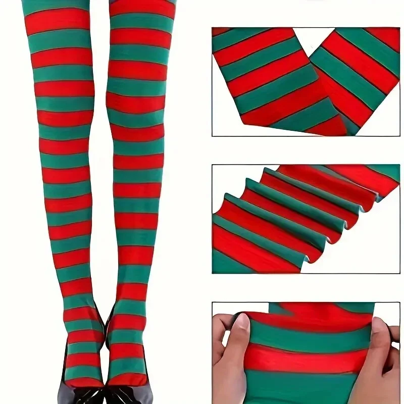 1 Par de Medias de Fiesta de Navidad Otoño e Invierno Rayas Coloridas Foto 2 de 4