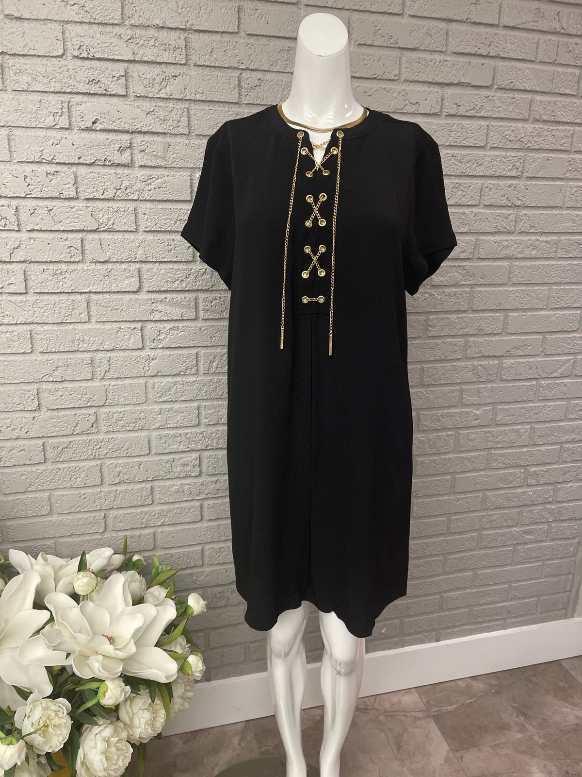 Abito donna Michael Kors alto basso catena oro stringato up shift taglia M