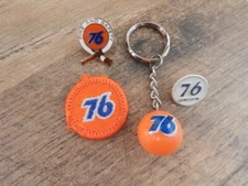 4 Vintage Union 76 Gas Oil Collectibles-Keychain, Patch, Pin, Golf Marker RARE!