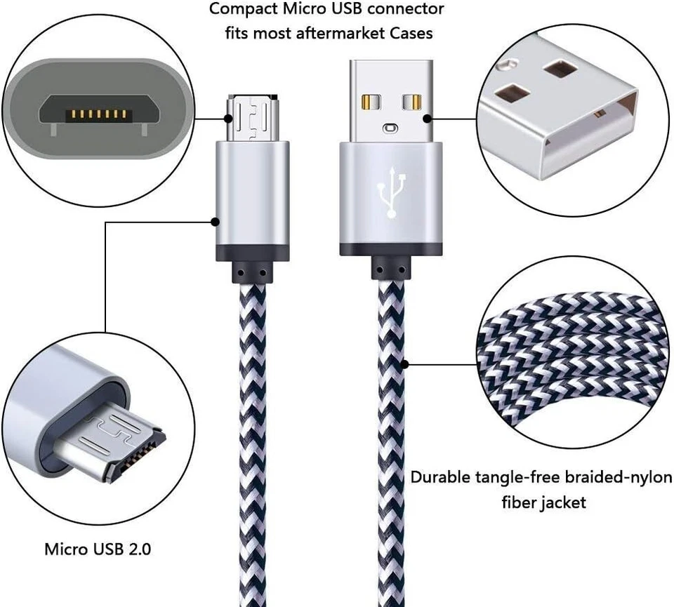 5-Pack 6ft Micro USB Cable Cord Braided Fast Charging Phone Charger - Image 4 of 4