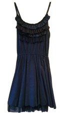 Steve Madden Medium Navy Blue Ruffle Spaghetti Strap Belt Fit Flare Dress NWT