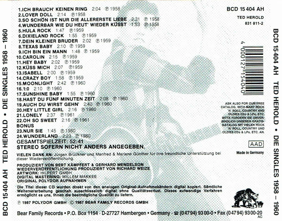 (CD) Ted Herold – Die Singles 1958-1960 - Bear Family Records - Bild 2 von 2