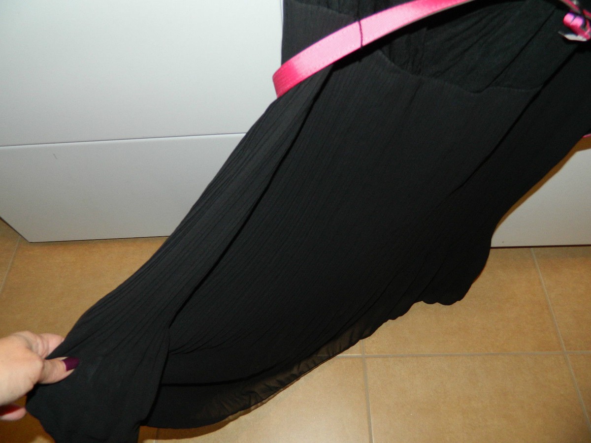 black dress with hot pink belt NicoBlu Cosima Sash Belt in Fuchsia Magenta Pink