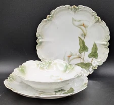 3 Pieces of R.S. Prussia in Pearlized Calla Lilies Pattern - Bowl and 2 plates