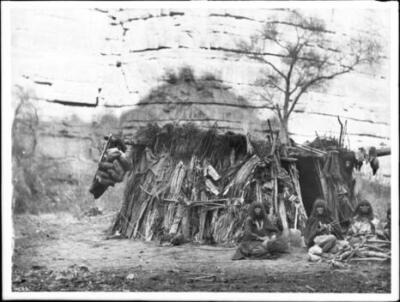 Havasupai Women Making Baskets In Front Of A Dwelling In Havasu O - Old Photo