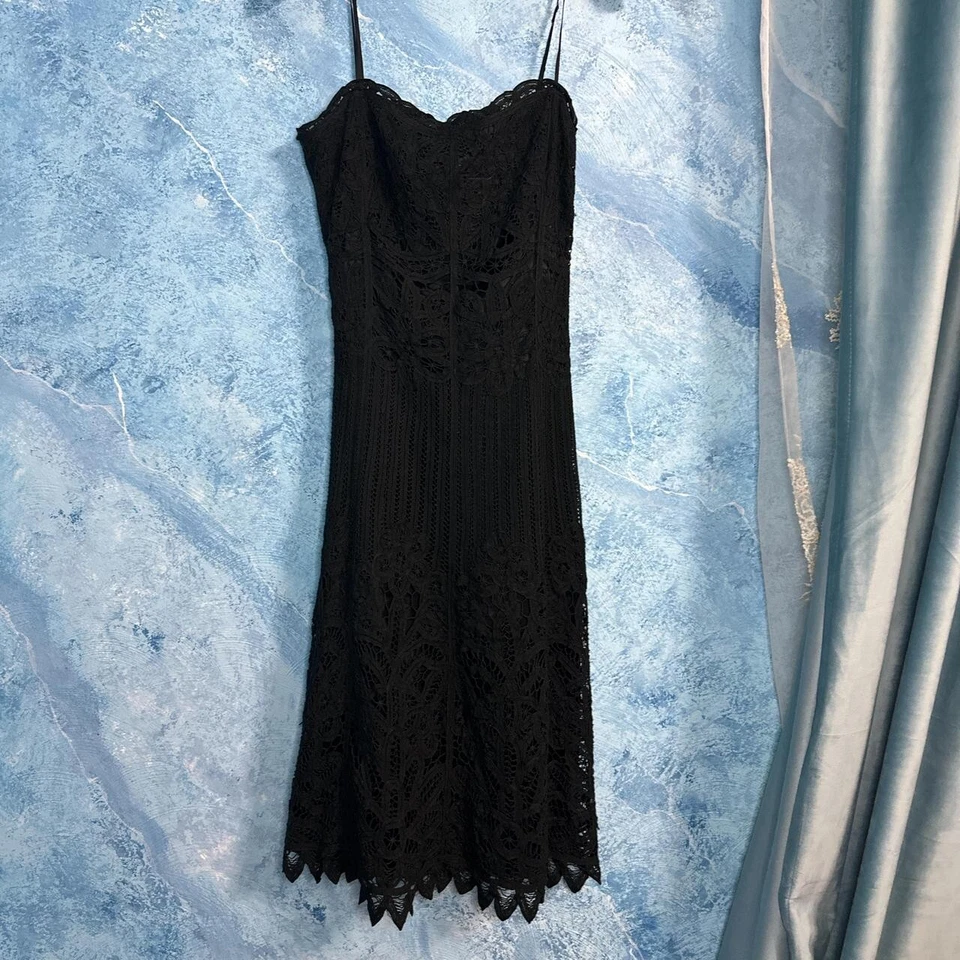 Betsey Johnson New York Vintage 90s Black Lace Handkerchief Midi Slip Dress S 2 - Image 4 of 4