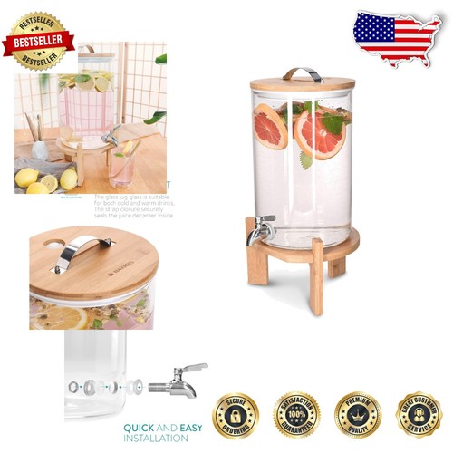 Versatile 1.8 Gallon Drink Dispenser with Bamboo Wood Stand & Stainless Spigot