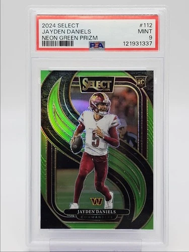 JAYDEN DANIELS 2024 SELECT PREMIER ROOKIE NEON GREEN PRIZM RC /49 PSA 9 Q0004