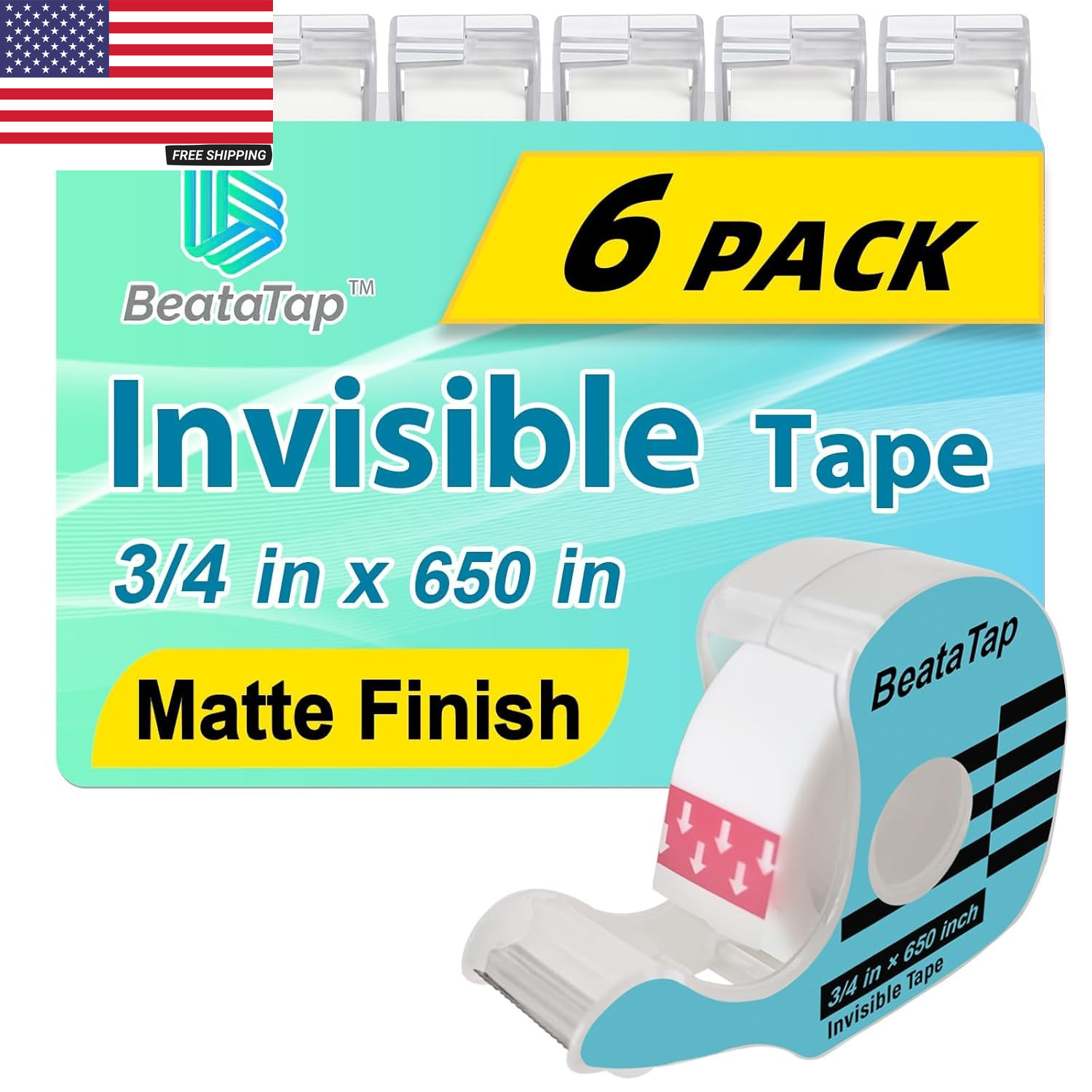 Tape, Invisible Tape for Gift Wrapping, 6 Rolls+6 Refillable Dispensers, Matte F