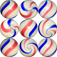 (one) ANTIQUE GERMAN HAND-MADE "PEPPERMINT" SWIRL MARBLE, NM+ 11/16"