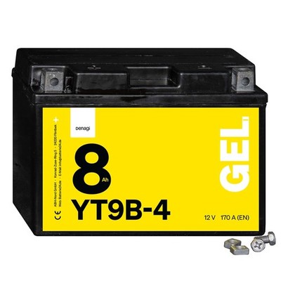 Denagi GEL Motorradbatterie YT9B-4 12V 8Ah GEL12-9B-4 GT9-B4 50815 YT9B-BS