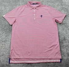 Camisa Polo RLX Para Hombres L Rosa Rayas Golf Rendimiento Absorbe Humedad Bordada