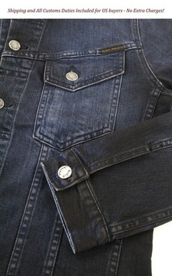 NUDIE JEANS Perry Men'S Jacket S Denim Organic Black Blue Button