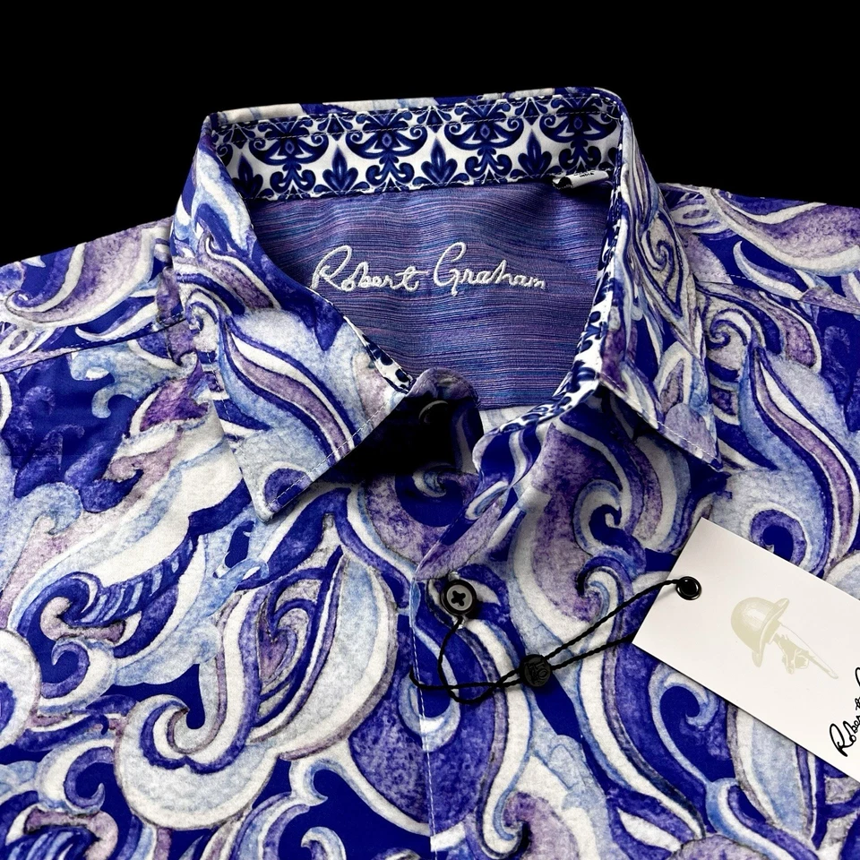 Camisa deportiva Robert Graham cachemir geométrica floral audaz púrpura ilustraciones XL $258 Foto 4 de 4