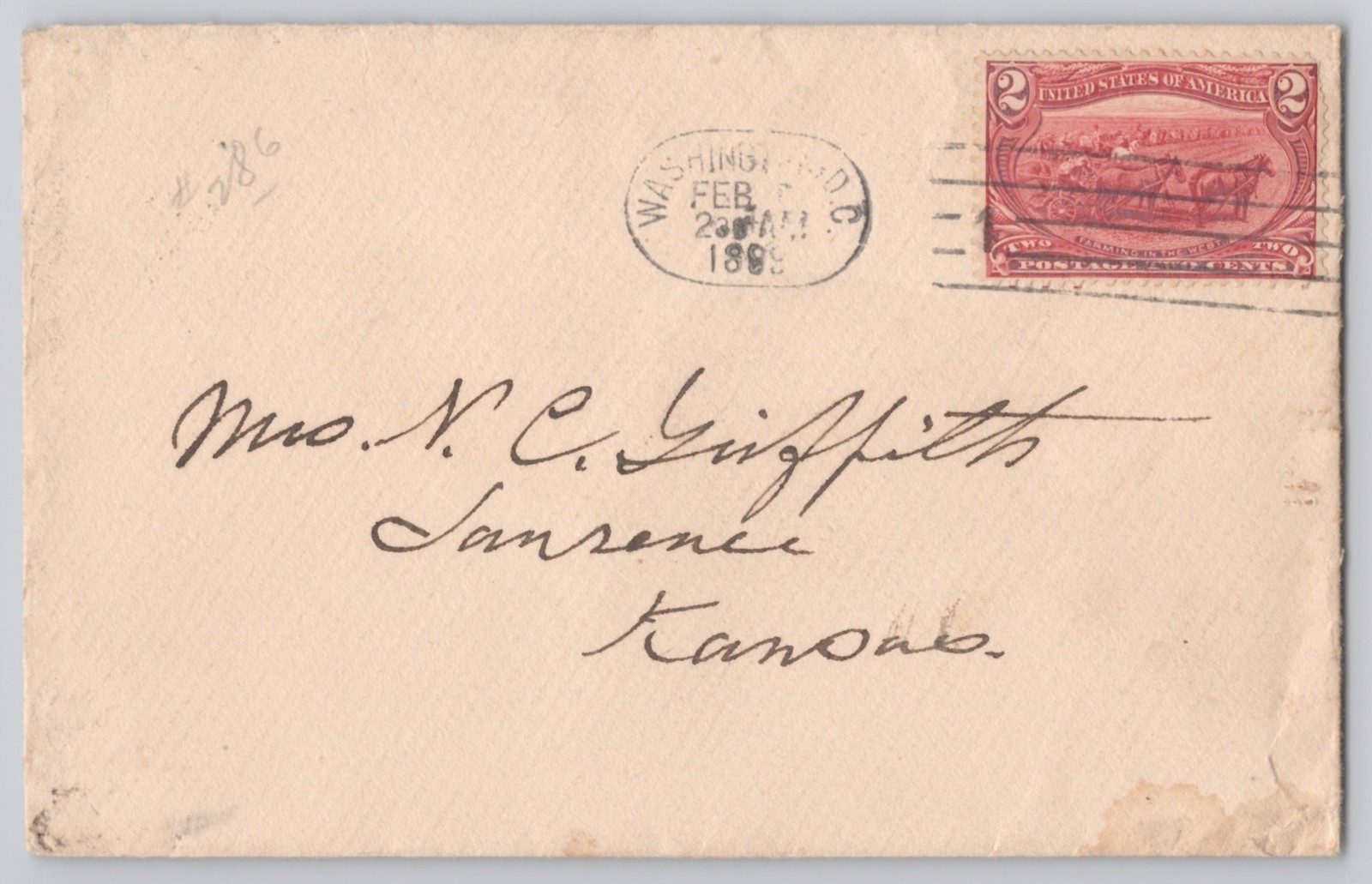 Washington, D.C., Un address side with 2¢ red Bureau stamp — 1898