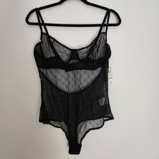 INC International Concepts Black Lace Lingerie Bodysuit With Logo Underwire XL