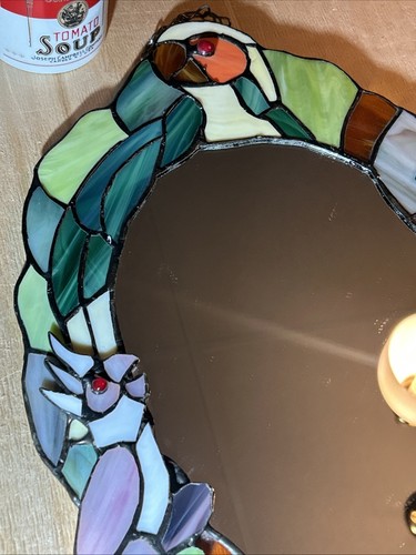 SPLENDIDO specchio vintage in vetro colorato con cornice al piombo pappagallo UCCELLINI DEL PARADISO - Foto 13 di 24