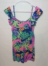 Lilly Pulitzer Klea Women Size M Romper Indigo Off The Shoulders Tropical Summer