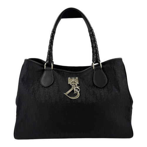 Christian Dior Handbag Tote Bag Black Nylon Canvas