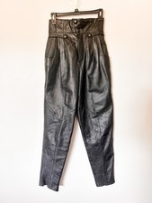Wilson Vintage Leather Women  s Pants Size 4 Black High Rise Straight Leg Korea