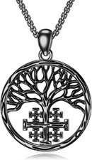 Cross Necklace 925 Sterling Silver Tree of Life/Jerusalem Cross Necklace Crucifi