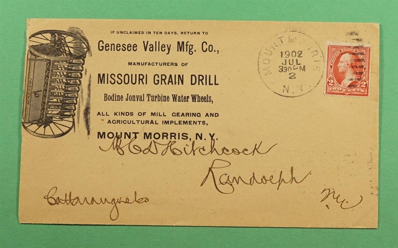 DR WHO 1902 AGRICULTURAL IMPLEMENT ADVERTISING MT MORRIS NY +LETTER R86181
