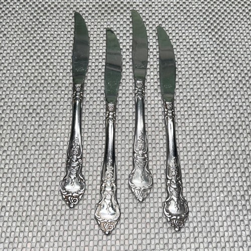 National Stainless Rose and Leaf Flatware Set of (4) Dinner Knives 9" Japan