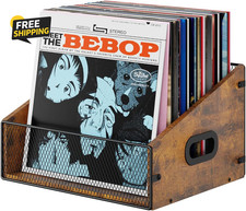 Vinyl Record Storage Holder, Trapezoidal LP Vinyl Record Crate with Handle