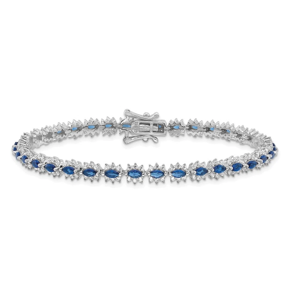 Sterling Silver Rhodium-plated with Blue and White Cubic Zirconia Bracelet 8" - Image 3 of 4