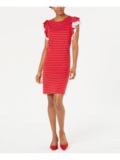 MAISON JULES Womens Ruffle Sleeve Short Sleeve Above The Knee Shift Dress