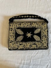 Vintage Bohemian Black Silk Purse, With Gold Stitching.
