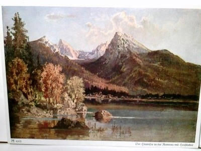 F. Hallberg - Krauss : Der Hintersee in der Ramsau mit Hochkalter. Alte, seltene