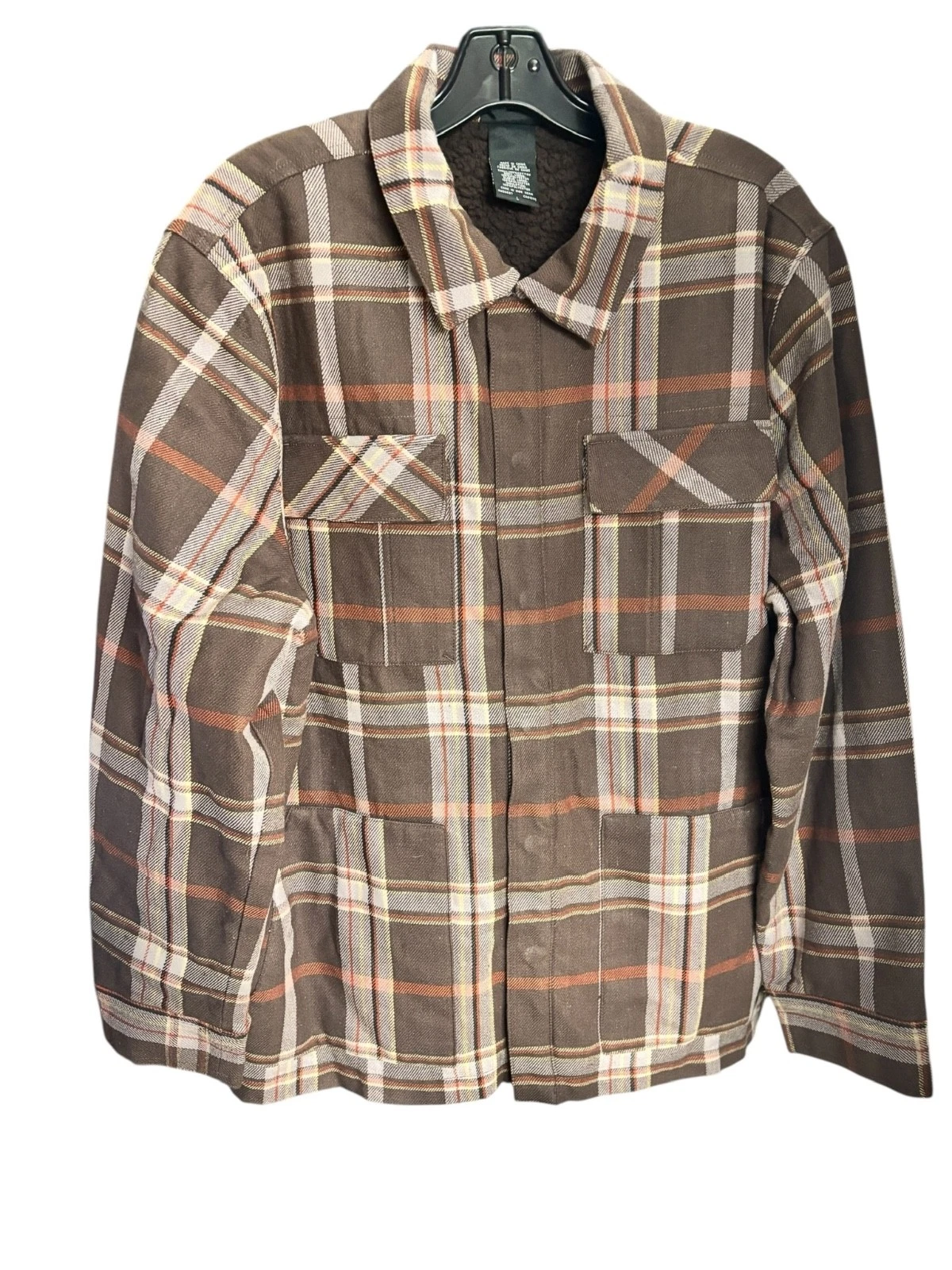 dickies mens brown plaid sherpa lined warm winter zipup jacket size large new