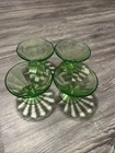 4 Vtg Federal Glass Green Uranium Glass Sherbet Cups
