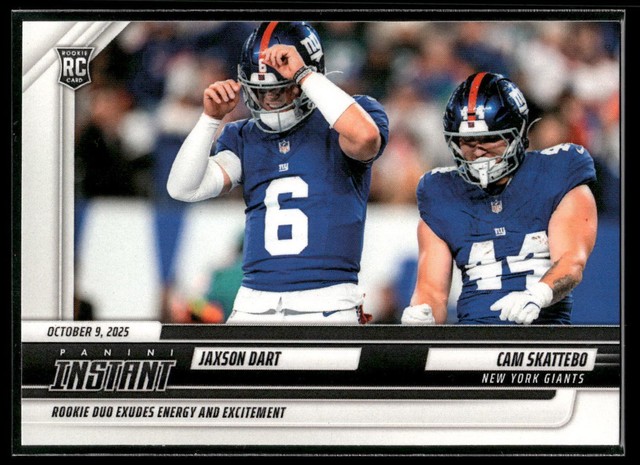 2025 Panini Instant Jaxson Dart/Cam Skattebo ROOKIE CARD 1/3199 SP Giants 139 RC