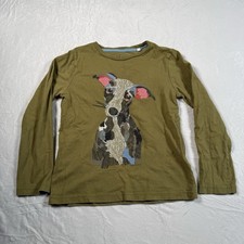 Mini Boden Long Sleeve T-Shirt Size 7-8 Y Olive Green Embroidered Dog Textured